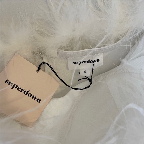 Revolve Brand Superdown Mini White Dress Small with Feather Detail - Picture 6 of 6